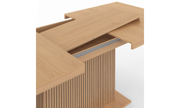 Table à manger extensible Faustine bois et pied lattes avec rangement intégré 160-200cm