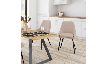 Chaises Ornella en tissu taupe et pieds métal noirs - lot de 2