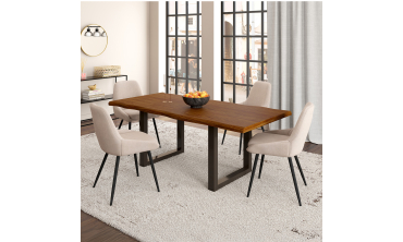 Chaises Ornella en tissu taupe et pieds métal noirs - lot de 4