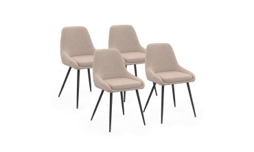 Chaises Ornella en tissu taupe et pieds métal noirs - lot de 4
