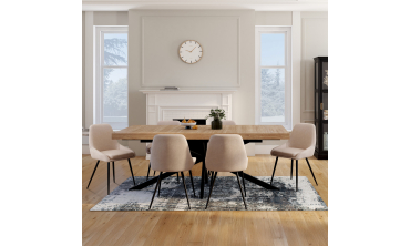 Chaises Ornella en tissu taupe et pieds métal noirs - lot de 6
