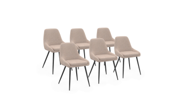 Chaises Ornella en tissu taupe et pieds métal noirs - lot de 6