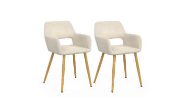 Fauteuil Heidi en velours beige et pieds bois - lot de 2