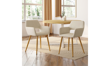 Fauteuil Heidi en velours beige et pieds bois - lot de 2