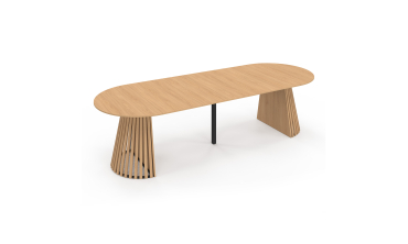 Table à manger ronde extensible Camélia bois et pied lattes Ø110-300cm