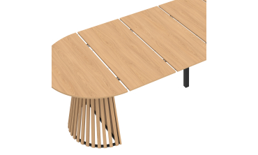 Table à manger ronde extensible Camélia bois et pied lattes Ø110-300cm