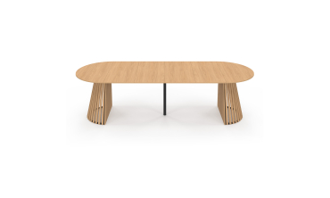 Table à manger ronde extensible Camélia bois et pied lattes Ø110-300cm