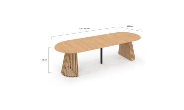 Table à manger ronde extensible Camélia bois et pied lattes Ø110-300cm