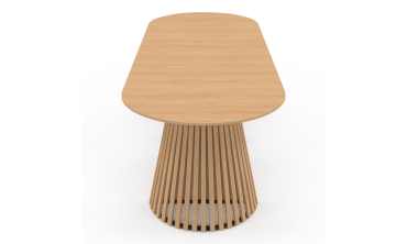 Table à manger ronde extensible Camélia bois et pied lattes Ø110-300cm