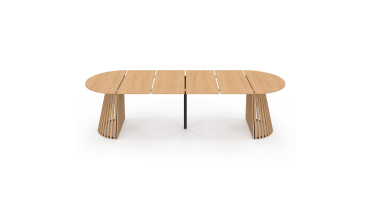 Table à manger ronde extensible Camélia bois et pied lattes Ø110-300cm