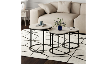 Tables basses gigognes Memphis effet marbre blanc et pieds noirs - lot de 3
