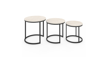 Tables basses gigognes Memphis effet marbre blanc et pieds noirs - lot de 3