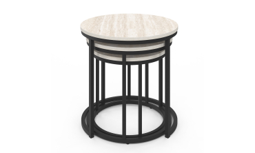 Tables basses gigognes Memphis effet marbre blanc et pieds noirs - lot de 3