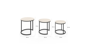 Tables basses gigognes Memphis effet marbre blanc et pieds noirs - lot de 3