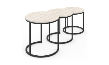 Tables basses gigognes Memphis effet marbre blanc et pieds noirs - lot de 3