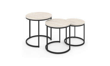 Tables basses gigognes Memphis effet marbre blanc et pieds noirs - lot de 3
