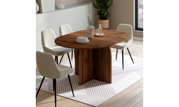 Table à manger ronde extensible Japandi effet noyer Ø110-150cm