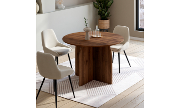 Table à manger ronde extensible Japandi effet noyer Ø110-150cm