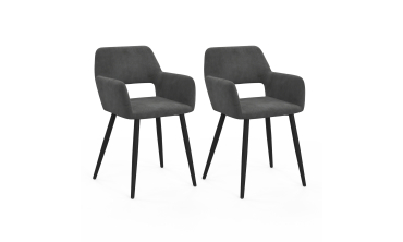 Fauteuil Heidi en velours gris foncé et pieds noirs - lot de 2