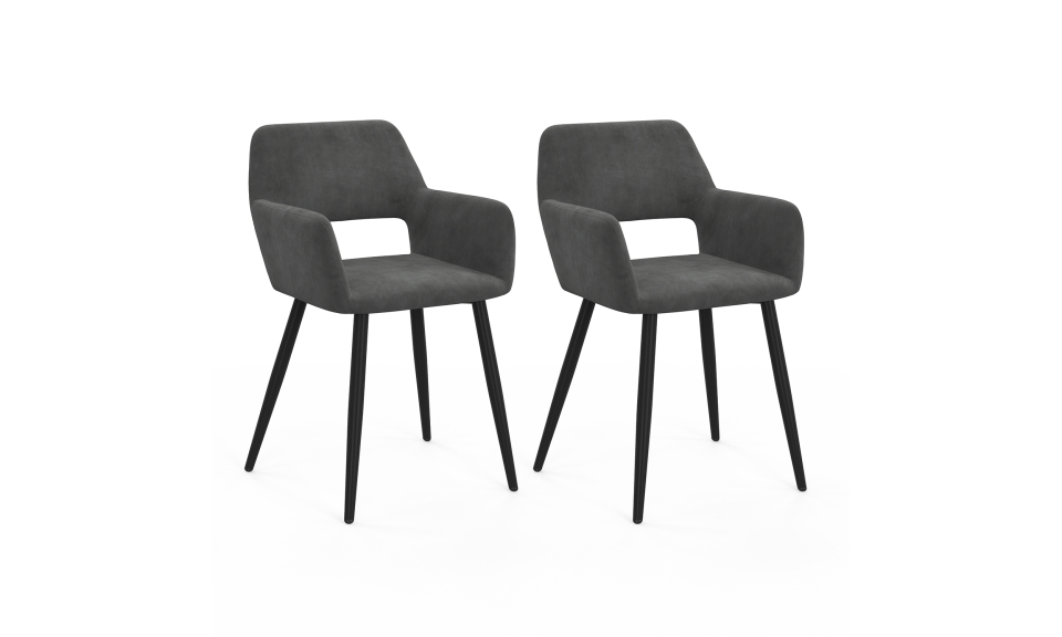 Fauteuil Heidi en velours gris foncé et pieds noirs - lot de 2 Fauteuil Heidi en velours gris foncé et pieds noirs - lot de 2