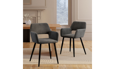 Fauteuil Heidi en velours gris foncé et pieds noirs - lot de 2