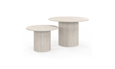 Tables basses rondes gigognes Alvar effet travertin et pieds lattes - lot de 2