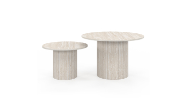 Tables basses rondes gigognes Alvar effet travertin et pieds lattes - lot de 2