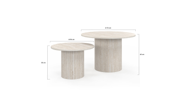 Tables basses rondes gigognes Alvar effet travertin et pieds lattes - lot de 2