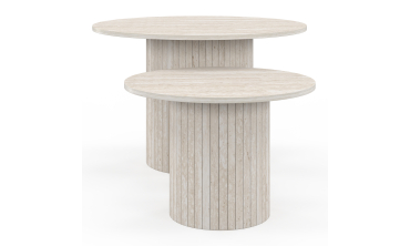 Tables basses rondes gigognes Alvar effet travertin et pieds lattes - lot de 2