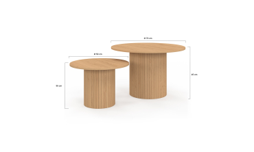 Tables basses rondes gigognes Alvar bois et pieds lattes - lot de 2