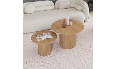 Tables basses rondes gigognes Alvar bois et pieds lattes - lot de 2