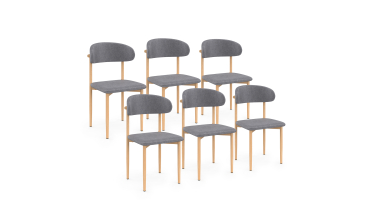 Chaises Callisto en tissu gris et pieds métal - lot de 6