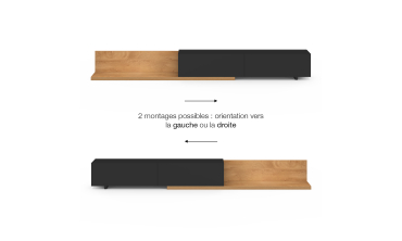 Meuble TV extensible Movena bois et noir L215-360cm