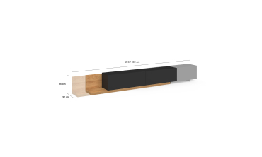 Meuble TV extensible Movena bois et noir L215-360cm