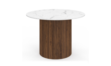 Table à manger ronde Alvar effet marbre blanc et bois noyer Ø110cm