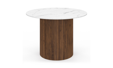 Table à manger ronde Alvar effet marbre blanc et bois noyer Ø110cm