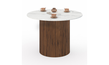 Table à manger ronde Alvar effet marbre blanc et bois noyer Ø110cm