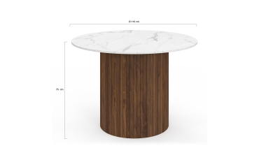 Table à manger ronde Alvar effet marbre blanc et bois noyer Ø110cm