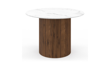Table à manger ronde Alvar effet marbre blanc et bois noyer Ø110cm