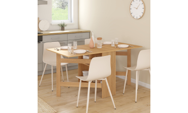 Table à manger dépliable Faustine avec rangement intégré bois et lattes 150cm
