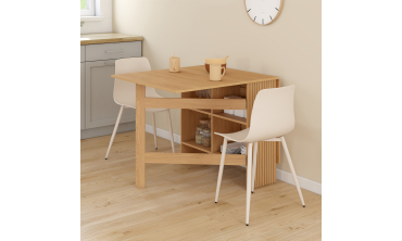 Table à manger dépliable Faustine avec rangement intégré bois et lattes 150cm