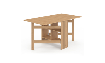 Table à manger dépliable Faustine avec rangement intégré bois et lattes 150cm