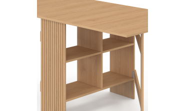 Table à manger dépliable Faustine avec rangement intégré bois et lattes 150cm