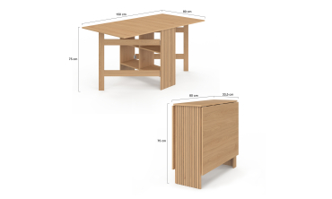 Table à manger dépliable Faustine avec rangement intégré bois et lattes 150cm