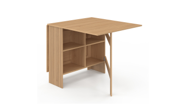 Table à manger dépliable Faustine avec rangement intégré bois et lattes 150cm