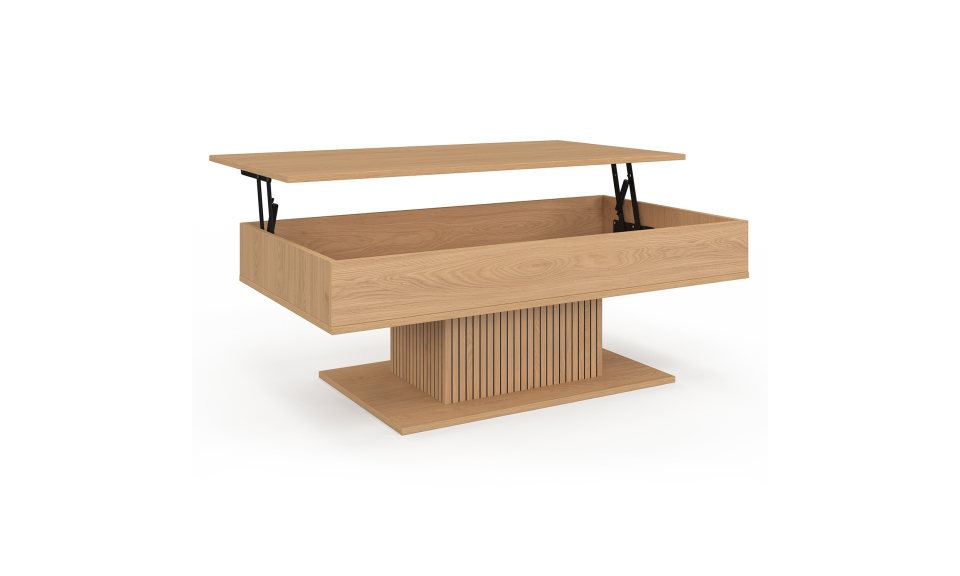 Table basse Tania avec plateau relevable bois et pieds lattes L110cm