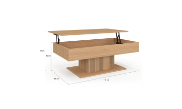 Table basse Tania avec plateau relevable bois et pieds lattes L110cm