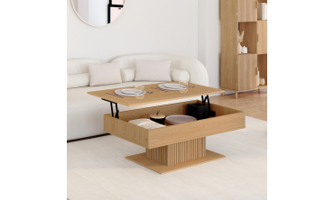 Table basse Tania avec plateau relevable bois et pieds lattes L110cm