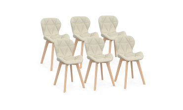 Chaises Gatsby en tissu beige et pieds bois - lot de 6
