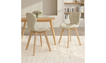 Chaises Gatsby en tissu beige et pieds bois - lot de 6